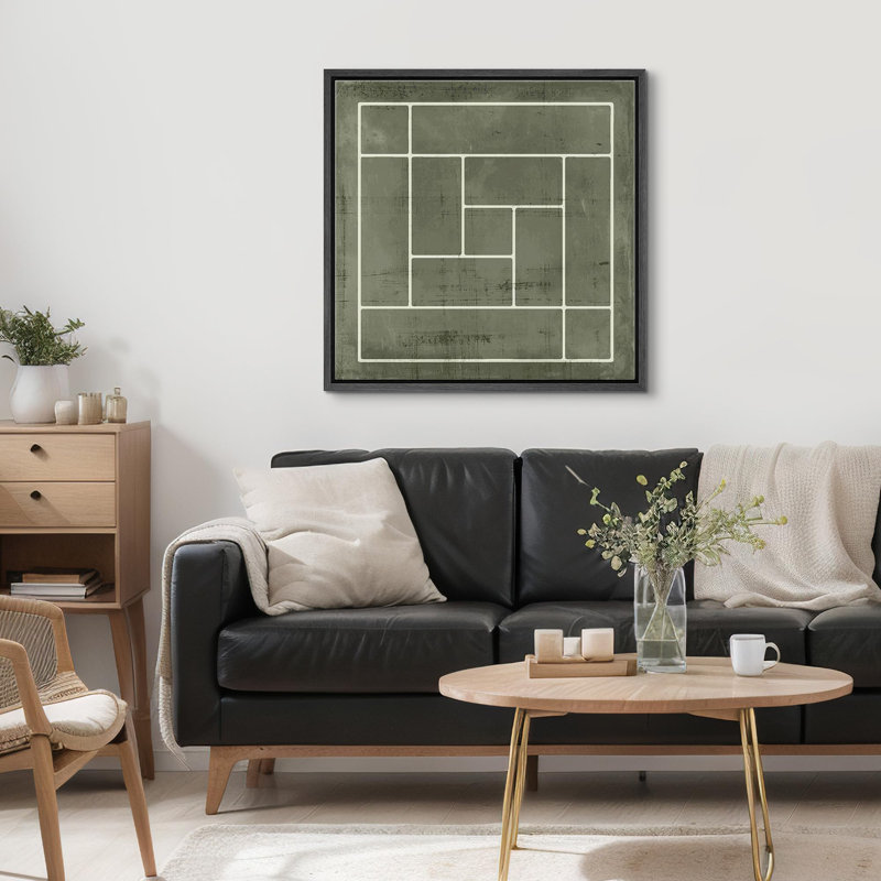 «Geometric Squares Abstract Grayscale», illustrations encadrées sur toile, Noir, H 16 po x l 16 po