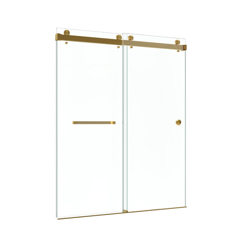 CatalystFP 56"-60"W x 76"H Double Sliding Frameless Shower Door in Brushed Gold with 3/8" Clear Glass, Brushed Gold
