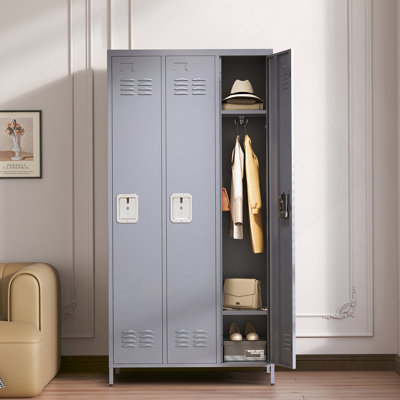 3 Door 72"H Metal Lockers With Lock for Employees,Storage Locker Cabinet,Gray
