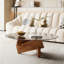 Table basse moderne de style moderne Mid-Century avec plateau en verre trempé et bois, noyer