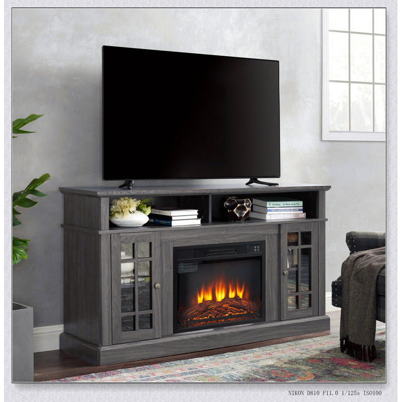 Meuble télé Classic Classic avec foyer encastré de 23 po et tablettes réglables pour téléviseur de 65 po ou moins