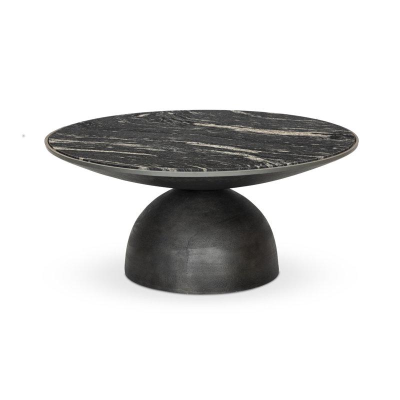 Corbett Marble Coffee Table, Polished Marble Top/Hammered Gray Base, 17" H x 47" L x 47" W