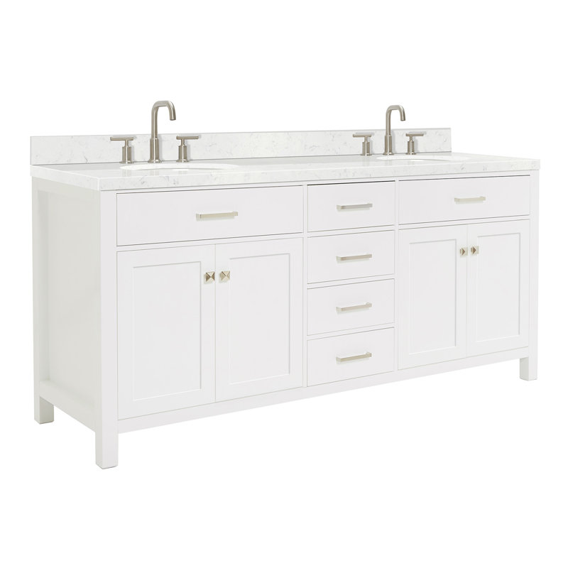 Ensemble de meuble-lavabo double Abbate, Ovale, Blanc, 72"