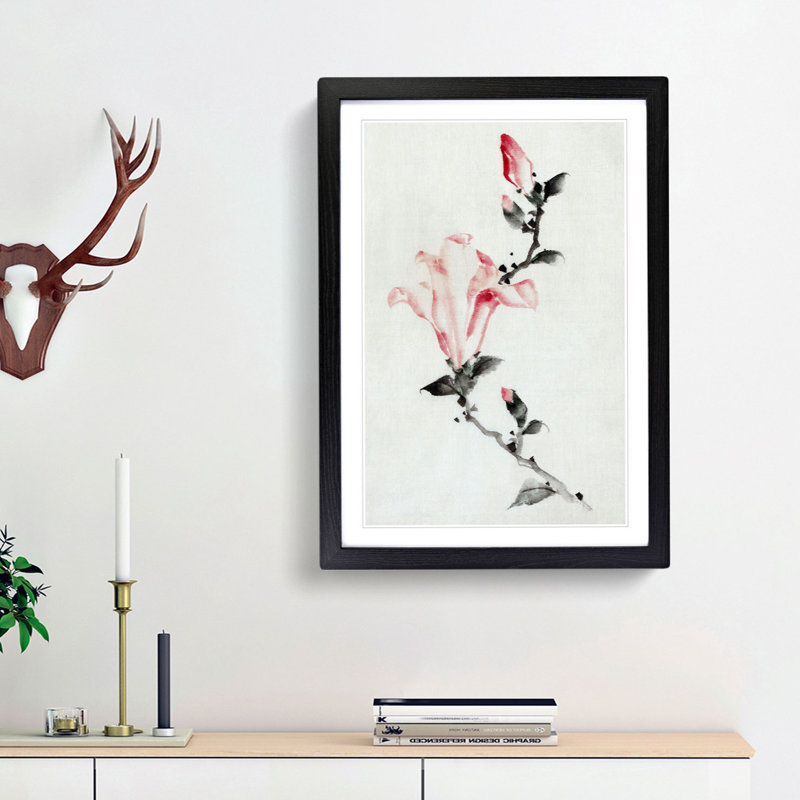 Large Pink Blossom by Katsushika Hokusai - Picture Frame Painting Print, 87cm H x 62cm W x 2cm D, Black Framed