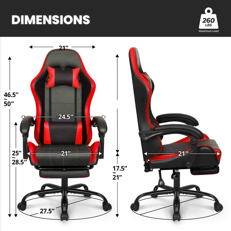 Fauteuil de jeu avec repose-pieds Bureau d'ordinateur ergonomique à haut dossier avec support lombaire réglable en hauteur avec fauteuil inclinable en cuir PU pour adultes