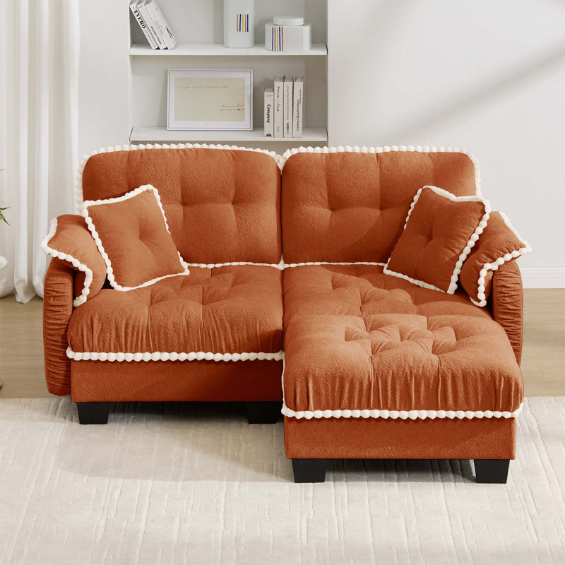 Canapé en L Chenille avec repose-pieds en L avec repose-pieds multifonctionnel Chenille, L 70 po, Chenille orange