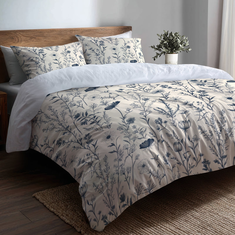 Ensemble de literie 3 pièces French Country - Ensemble de housse de couette et de coussins Blue Meadow Toile