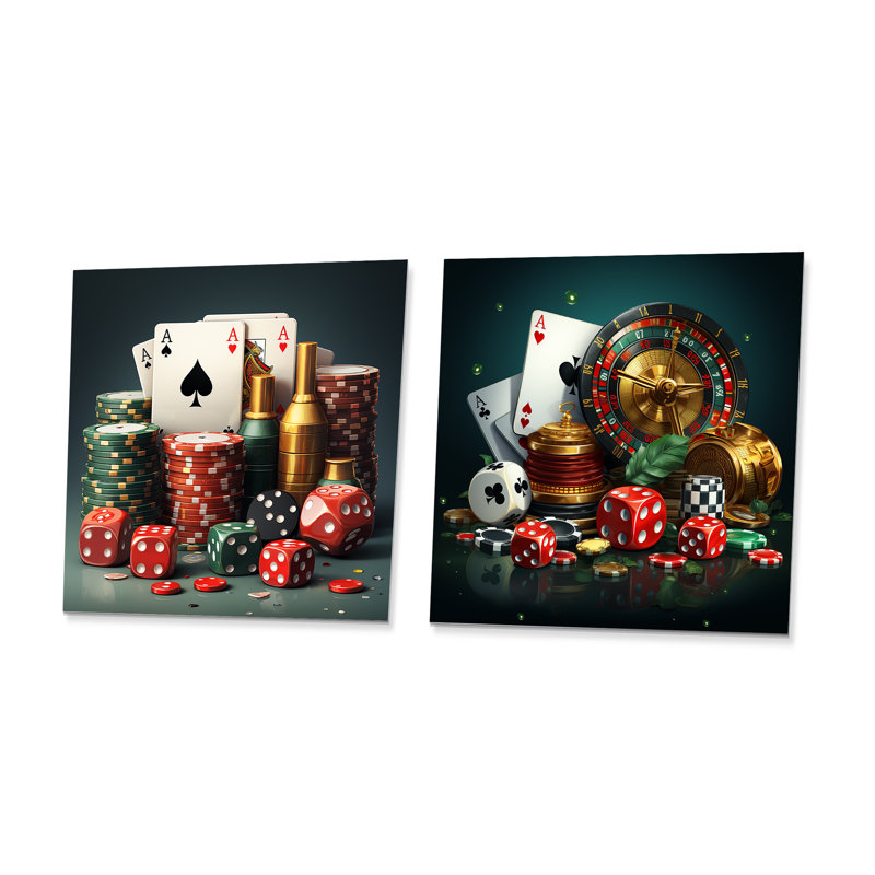 Jeu de casino en métal, poker I - poker, art mural 2 pièces, H 29 po x l 58 po