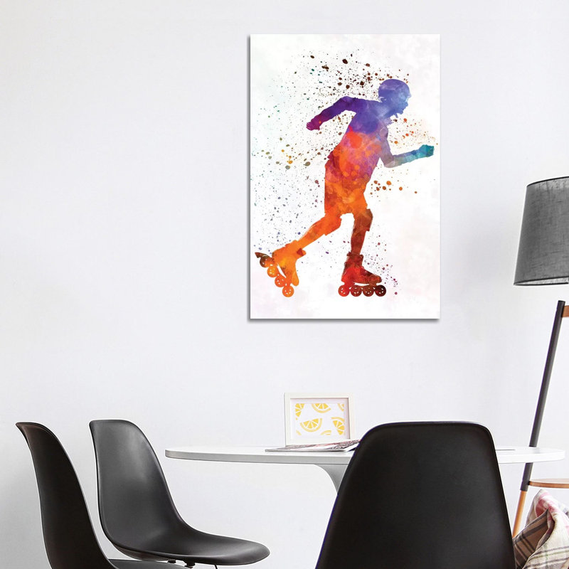 Man Roller Skater Inline In Watercolour III by Paul Rommer - Wrapped Canvas Gallery-Wrapped Canvas Giclée