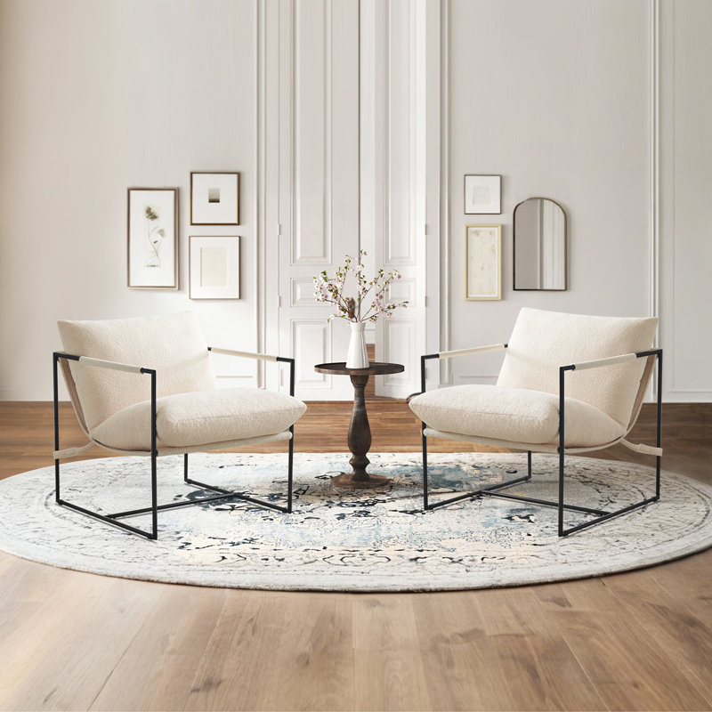Chaise d'appoint rembourrée l 29 po avec structure en métal, Ivoire blanc
