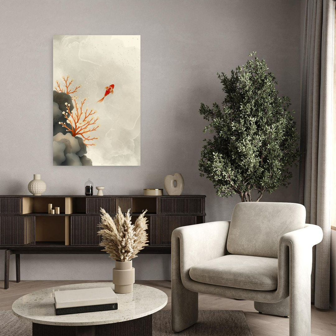 Serene Koi And Coral Elegant Peaceful Serene Fish Nature Wall Art Print