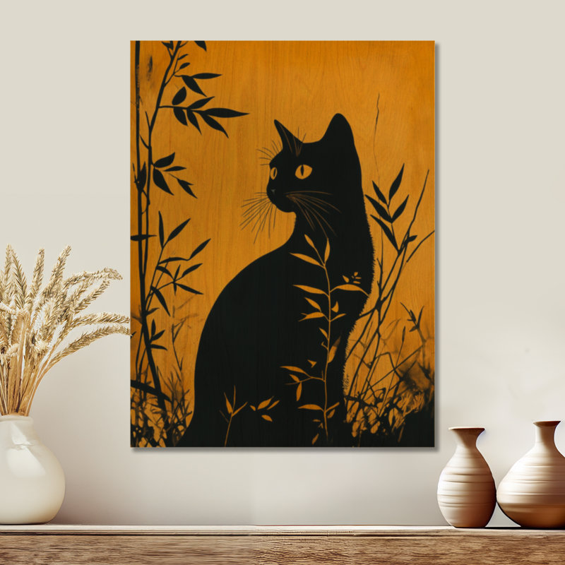 Chat noir à l'heure dorée - Portrait animalier Décoration murale en bois, H 24 po x l 18 po, Rectangulaire