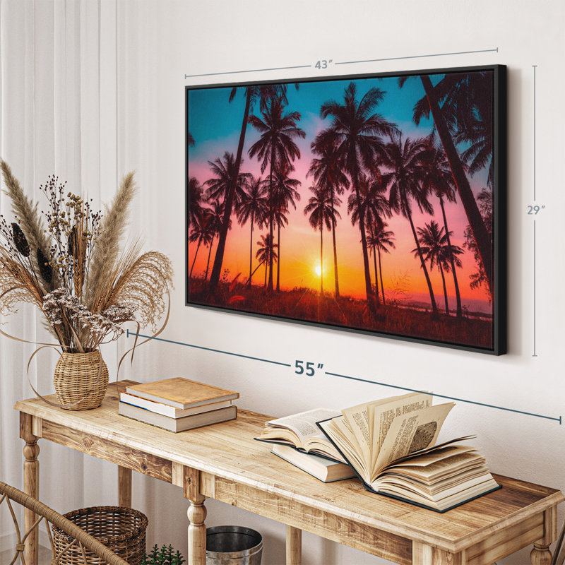 Silhouette, coucher de soleil tropical, reproduction sur toile, H 29 po x l 43 po