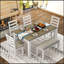 Ensemble de salle à manger 6 pièces avec 4 chaises rembourrées et un banc, design rustique chic pour un décor de maison de campagne moderne