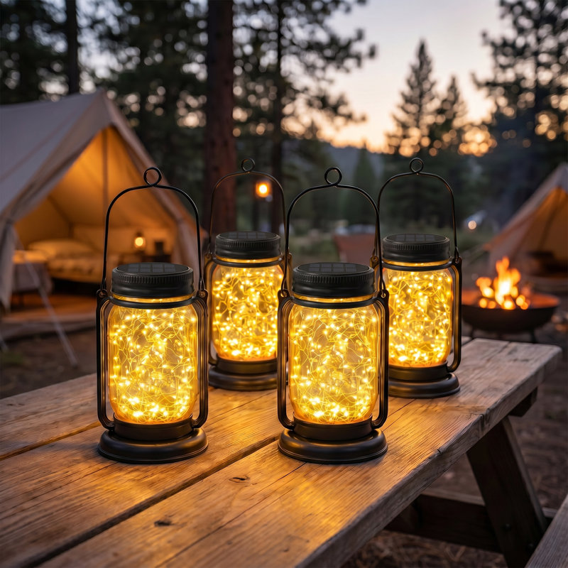Unique Solar Mason Jar Lanterns 4-Pack, Vintage Led Hanging Lanterns With Upgraded Solar Panel, 3 Installation Ways, Ip44 Waterproof Outdoor Decor For Garden, Patio, Walkway, Perfect Gift
