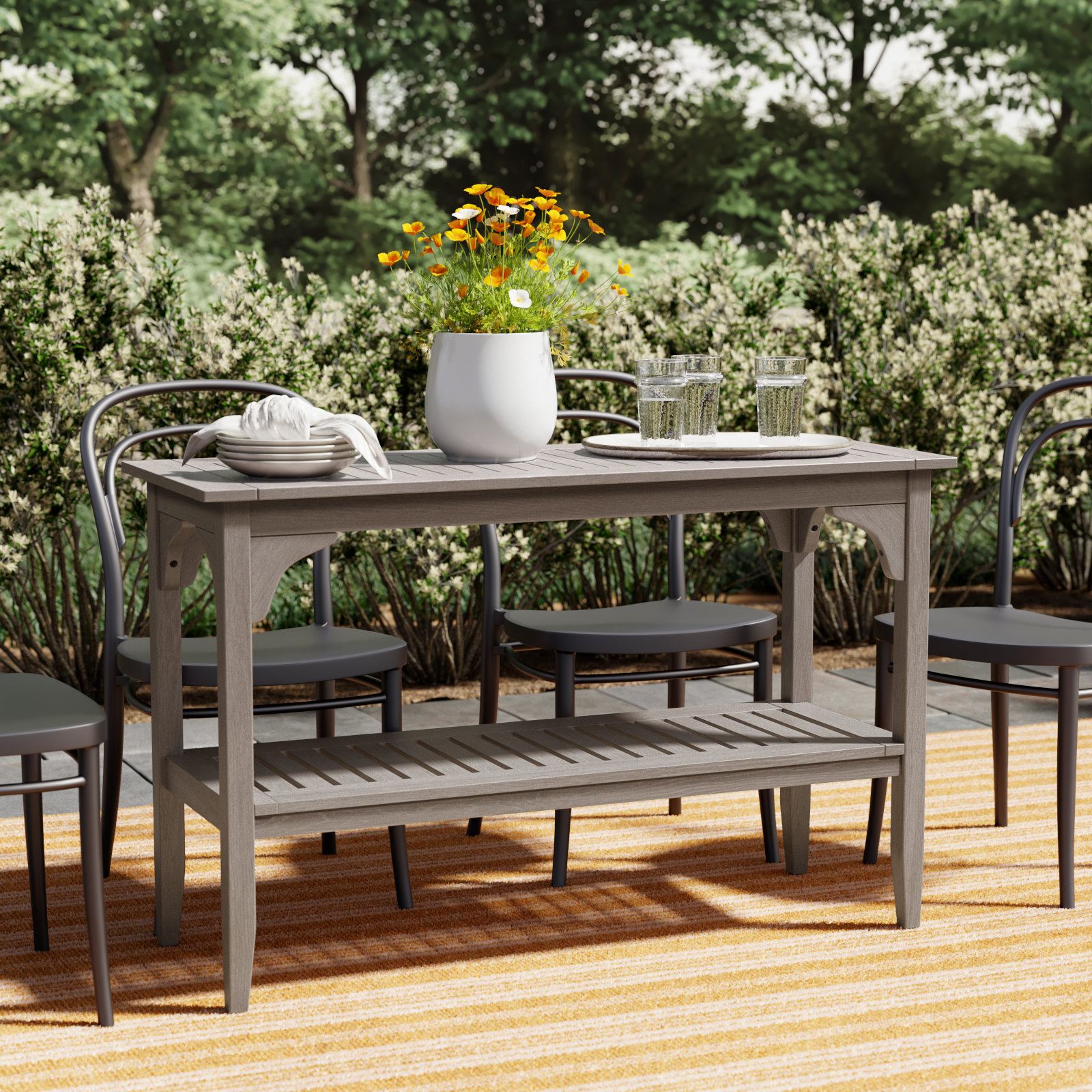 Summerton Teak Buffet and Console Table, Weathered Gray