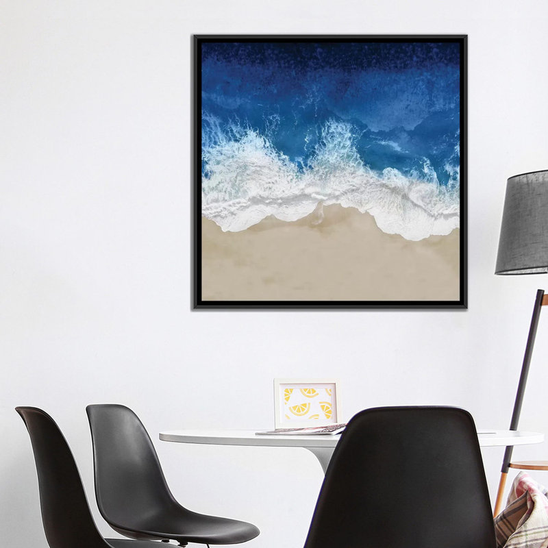 « indigo ocean vagues iv », impression sur toile, H 18 po x l 18 po x P 1,5 po, Toile avec cadre noir, Pas de tapis