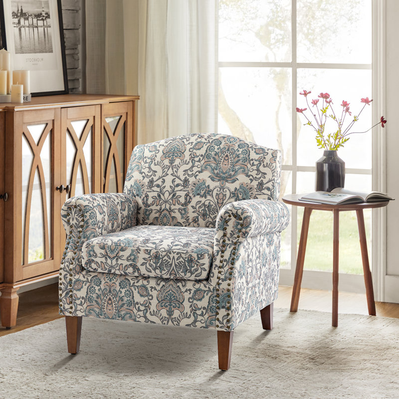 Mooresville 31''W Traditional Armchair With Nailhead Trims, Blue Polyester