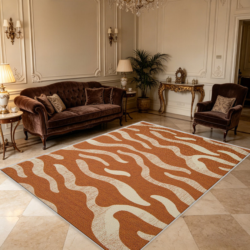 Terracotta Abstract Wavy carpet-easy to clean, machine-washable, soft and comfortable; suitable for door mats, kitchens, living rooms, bedrooms, corridors, and laundry areas. Easy to clean, durable carpet for home decoration.