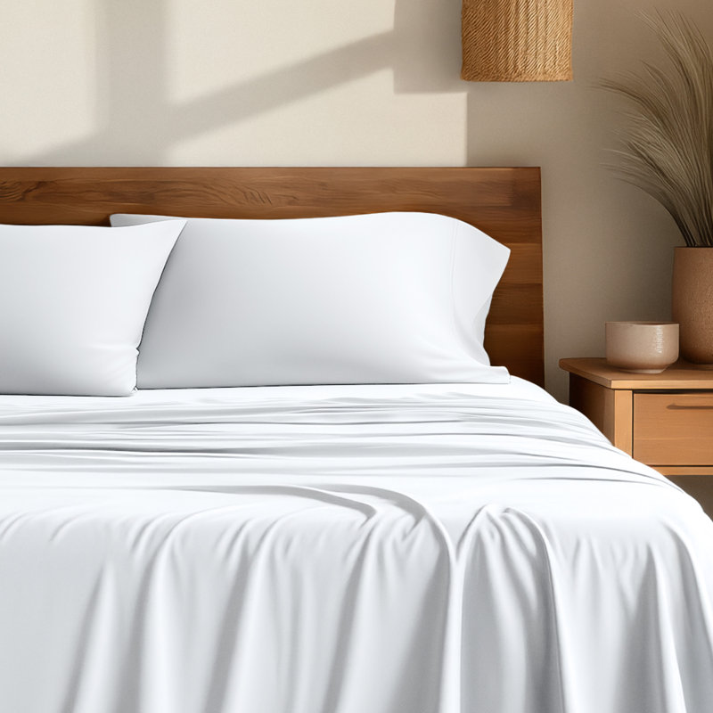 Sheet Set - Rayon from Bamboo, White, Split Head Flex King Sheet Set with 2 Pillowcases