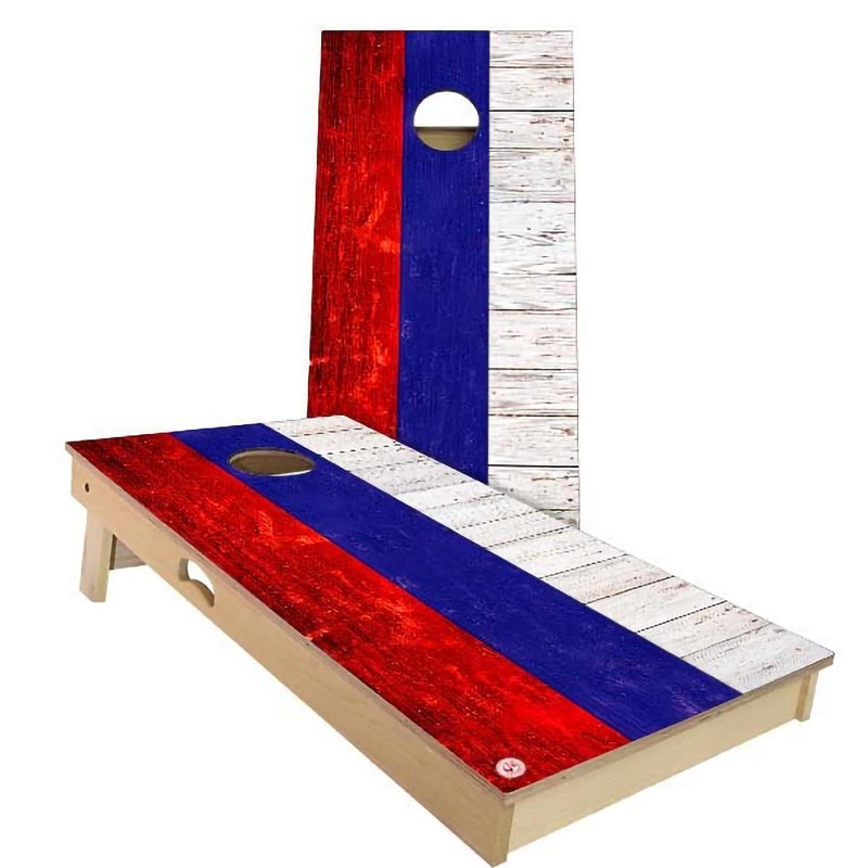 Ensemble de 2 panneaux de cornhole à thème drapeau 2 pi x 4 pi avec étui et lumières, Rouge/bleu, Russie