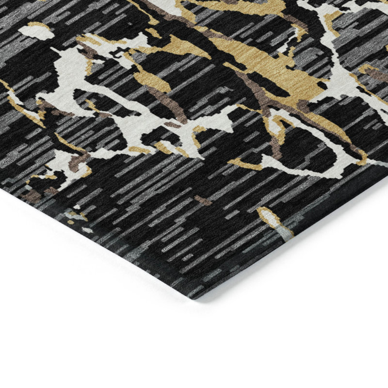 Tapis intérieur lavable rayé noir 5 pi x 8 pi