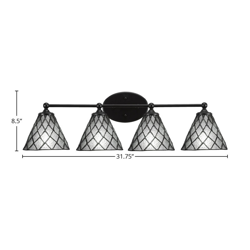 Barre d'éclairage de salle de bain 4 lumières Blank au fini noir mat avec verre de glace 7 po Diamond