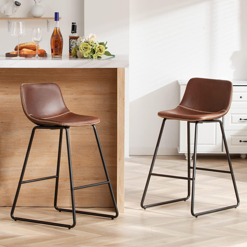 Bar Stools of 2/3/4, 26/30 Inch Counter Height Barstools with Back Faux Leather Bar Height Stools for Kitchen Island Counter