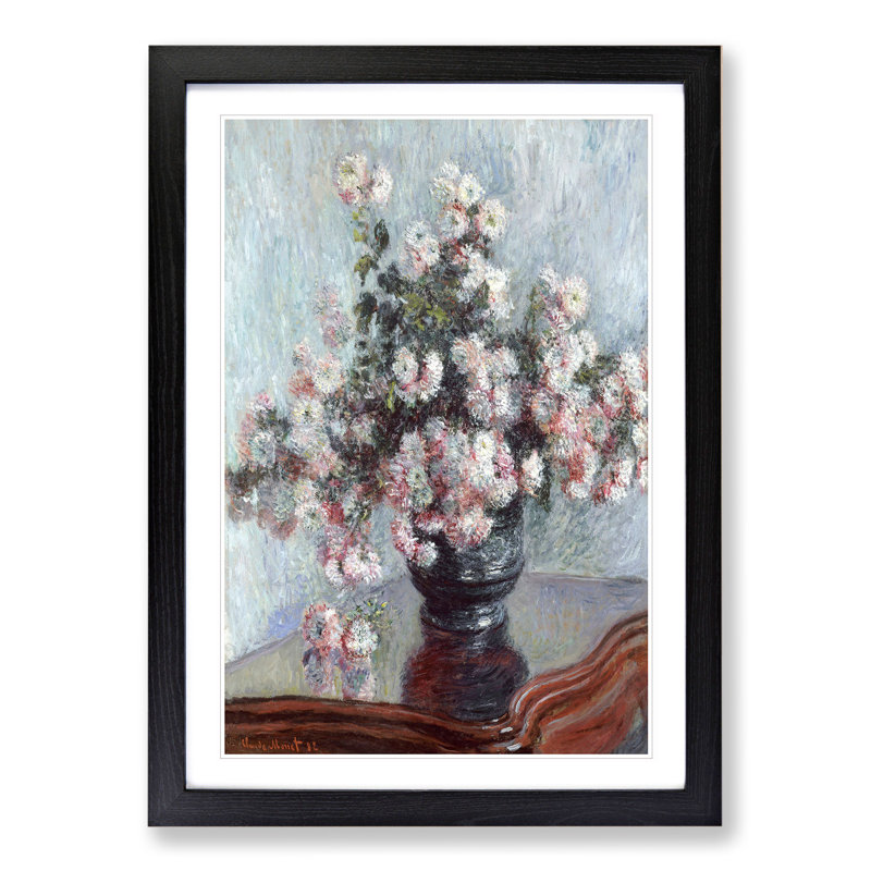 Chrysanthemums by Claude Monet - Picture Frame Painting, 65cm H x 48cm W x 2cm D, Black Framed