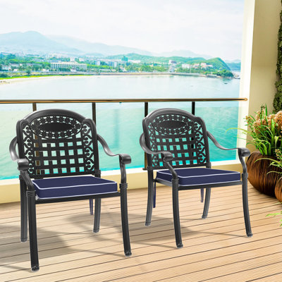 Cast Aluminum Patio Seating Pair, 2Pcs, Black, And Corrosion , Comfy Cushioned Seats, Slip Pad Seating, Rust Frame, Cushions, Noise Reducing Foot