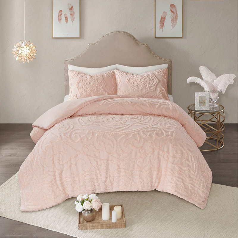 Ensemble de housse de couette médaillon en coton 3 pièces King / Cal King, Gris