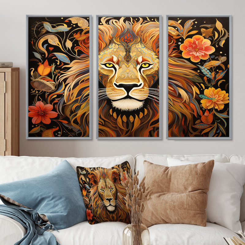 Sayer - ensemble d'art mural animal lion, H 40 po x l 60 po x P 1 po, Encadrement argenté