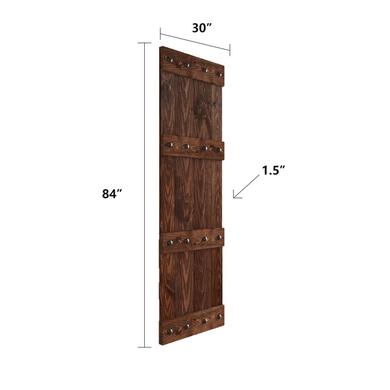 Porte de grange lambrissée peinte en bois sans trousse de quincaillerie d'installation, 30 po x 84 po, Noyer foncé