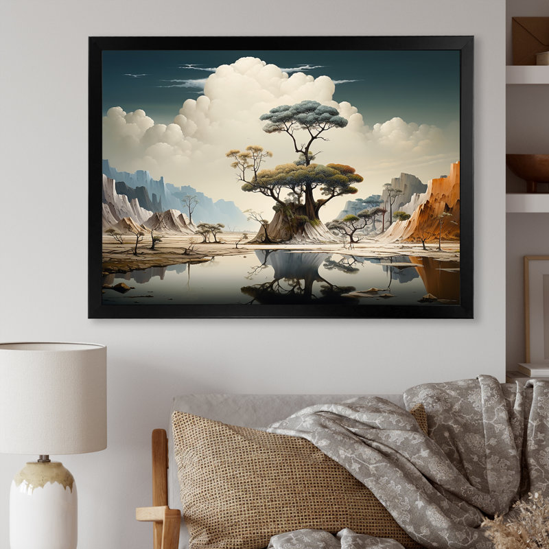 «Mind-Blowing», art mural paysage abstrait, Cadre d'angle fermé noir, H 12 po x l 20 po x P 1 po