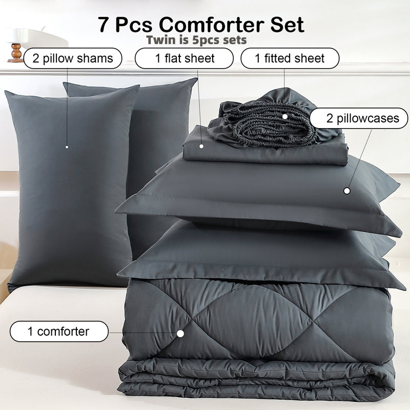 FISHDRU 7-Piece Grey Quilt Sets, Queen