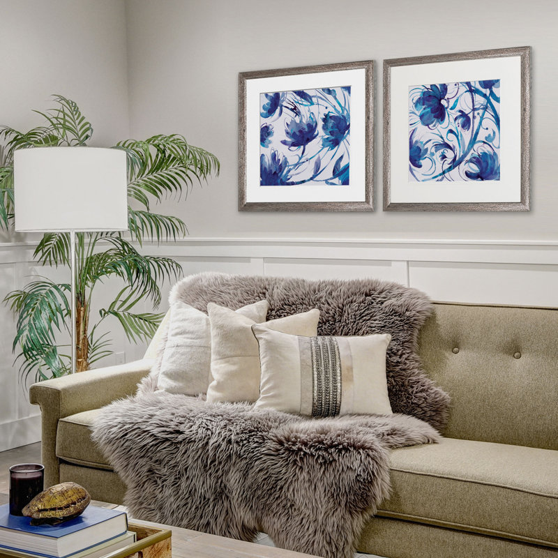 " Indigo Swirl " 2 - Pieces, Brown Framed