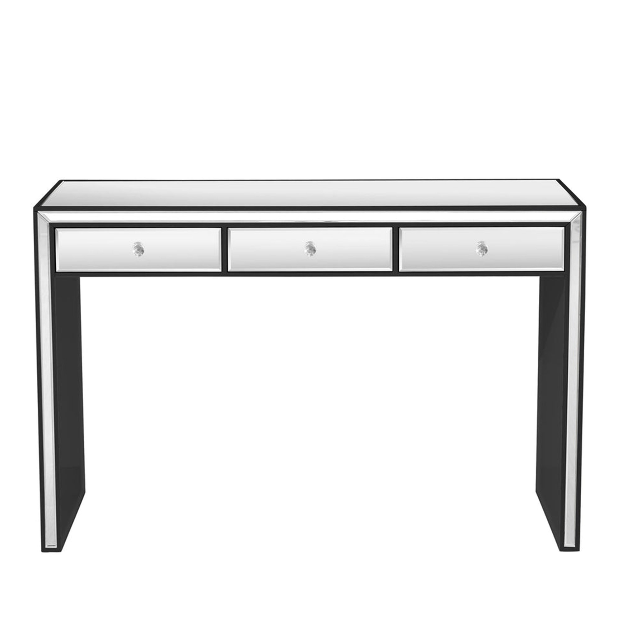 Leah Mirrored Vanity Table, 3 Pull Out Storage Drawers, Crystal Lux Knobs Everly Quinn Color: Black