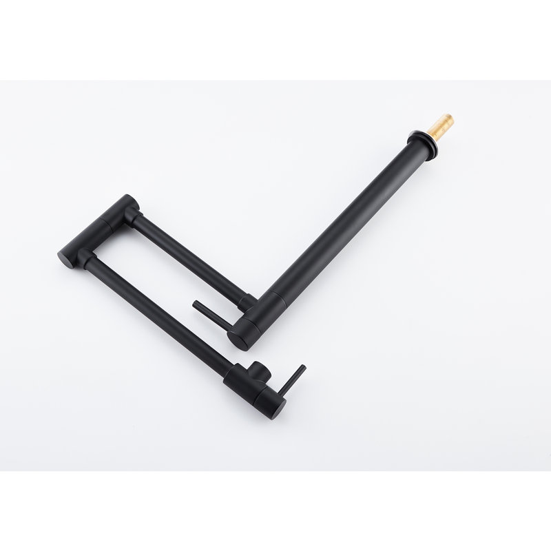 Pot Filler Faucet In Matte Black - Brass Made, 360 Rotation And Foldability, Double Handles For Even Water Supply, Surface Processing To Corrosion Oxidation Resistance Treatment