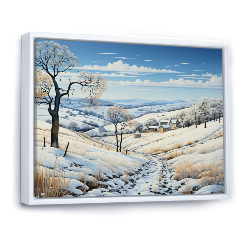 «Snow Winters Embrace Pastoral I», reproduction sur toile, H 30 po x l 40 po x P 1,5 po, Cadre flottant blanc