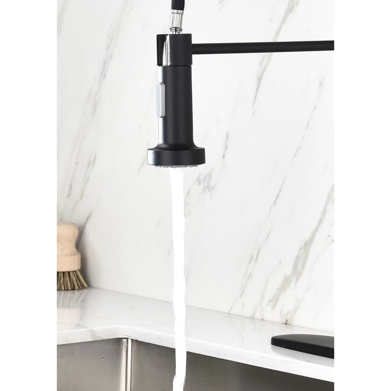 Robinet de cuisine rétractable noir mat, fabriqué en acier inoxydable, buse rotative à 360 °, deux réglages de débit d'eau pour robinet à ressort fonctionnel noir
