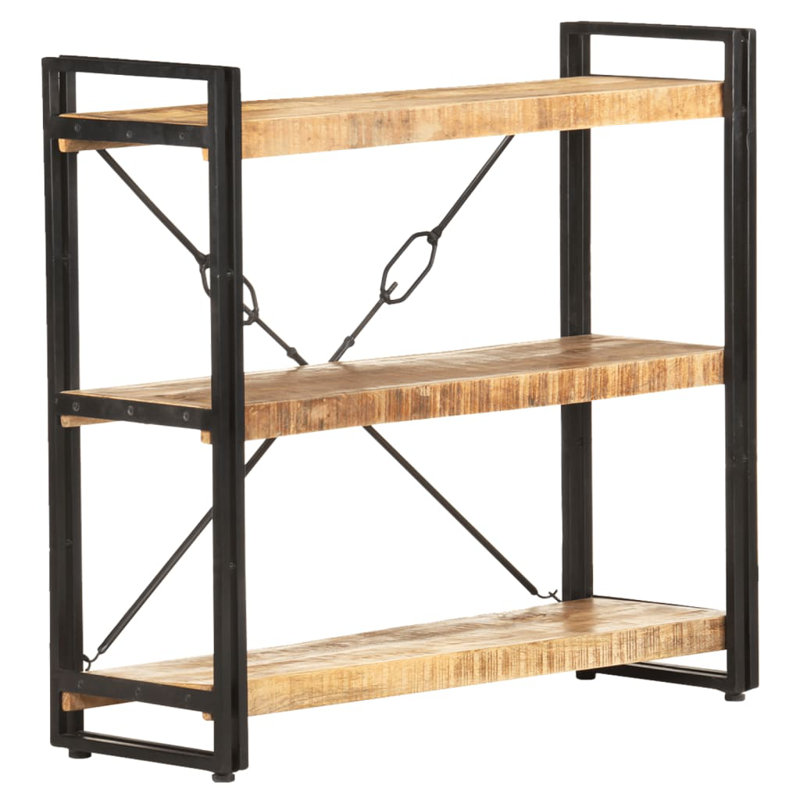 Bookcase Solid Mango Wood, (3 Shelves) 31.5" H x 35.4" W x 11.8" D, Brown