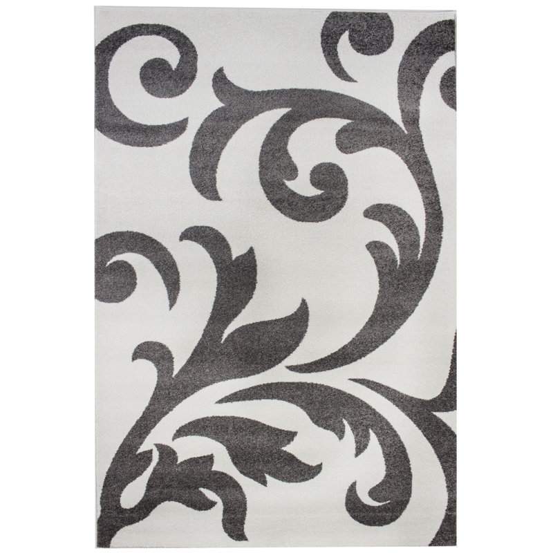 Ivoire florale Melendez/Tapis décoratif grise, Rectangle 3 pi 3 po x 5 pi