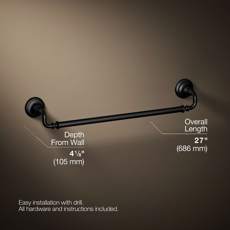 Artifacts Wall Mounted Towel Bar, Noir mat, H 3 po x l 24 po