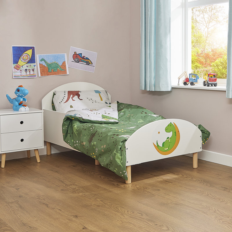 Kids White Toddler Bed – Dinosaur