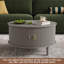 Table basse ronde avec rangement, 78 cm (30,7 po), moulure cannelée, porte coulissante, grise-1942143883