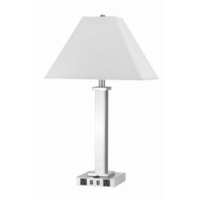 Lampe de table en acier brossé 28" avec prise usb et prise Murguia