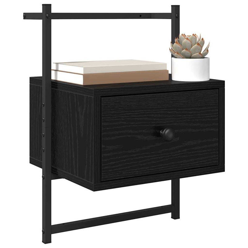 35cm W Manufactured Wood Bedside Table, Black Oak