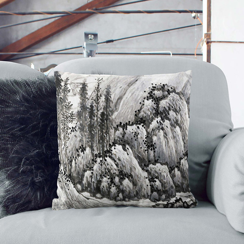 Floral Square Cushion, 40cm H x 40cm W x 15cm D, Stone