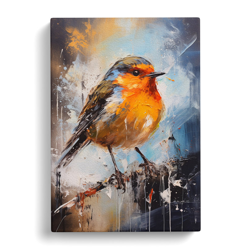 Robin Bird Action Painting - Print, 76cm H x 50cm W x 3cm D