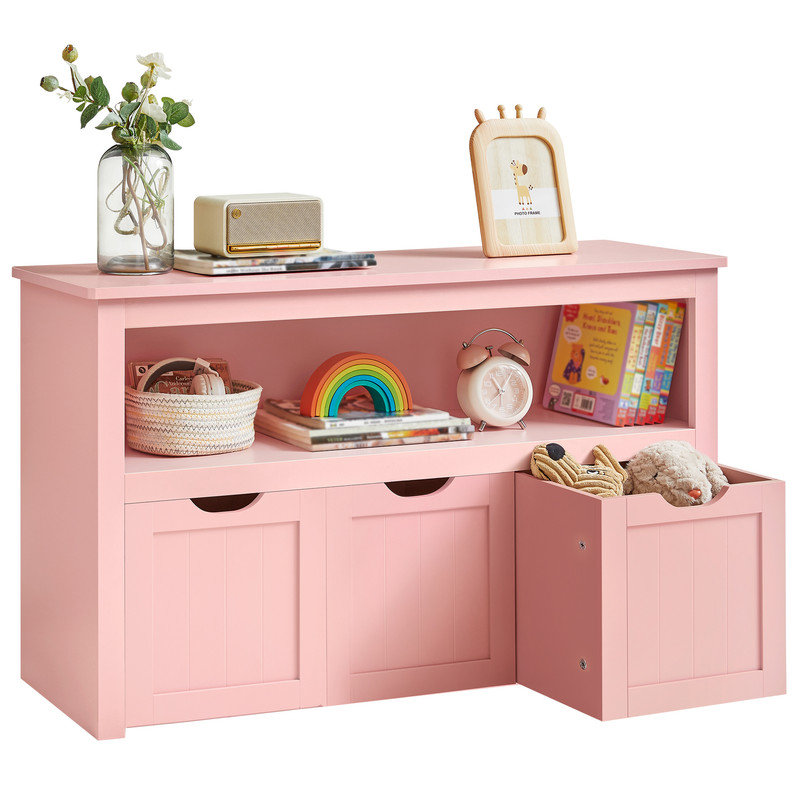 3 Pair Solid Wood Shoe Storage Bench, Pink